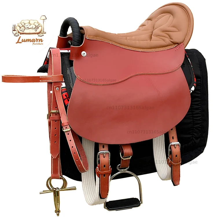 Boutique leather tourist saddle pure cowhide soft seat complete set saddle full set harness steel skeleton