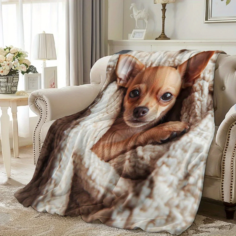 

Soft & Warm Flannel Chihuahua-Themed Blanket - Perfect for Naps, Camping, Travel & Home Decor | Ideal Gift for Pet Lovers