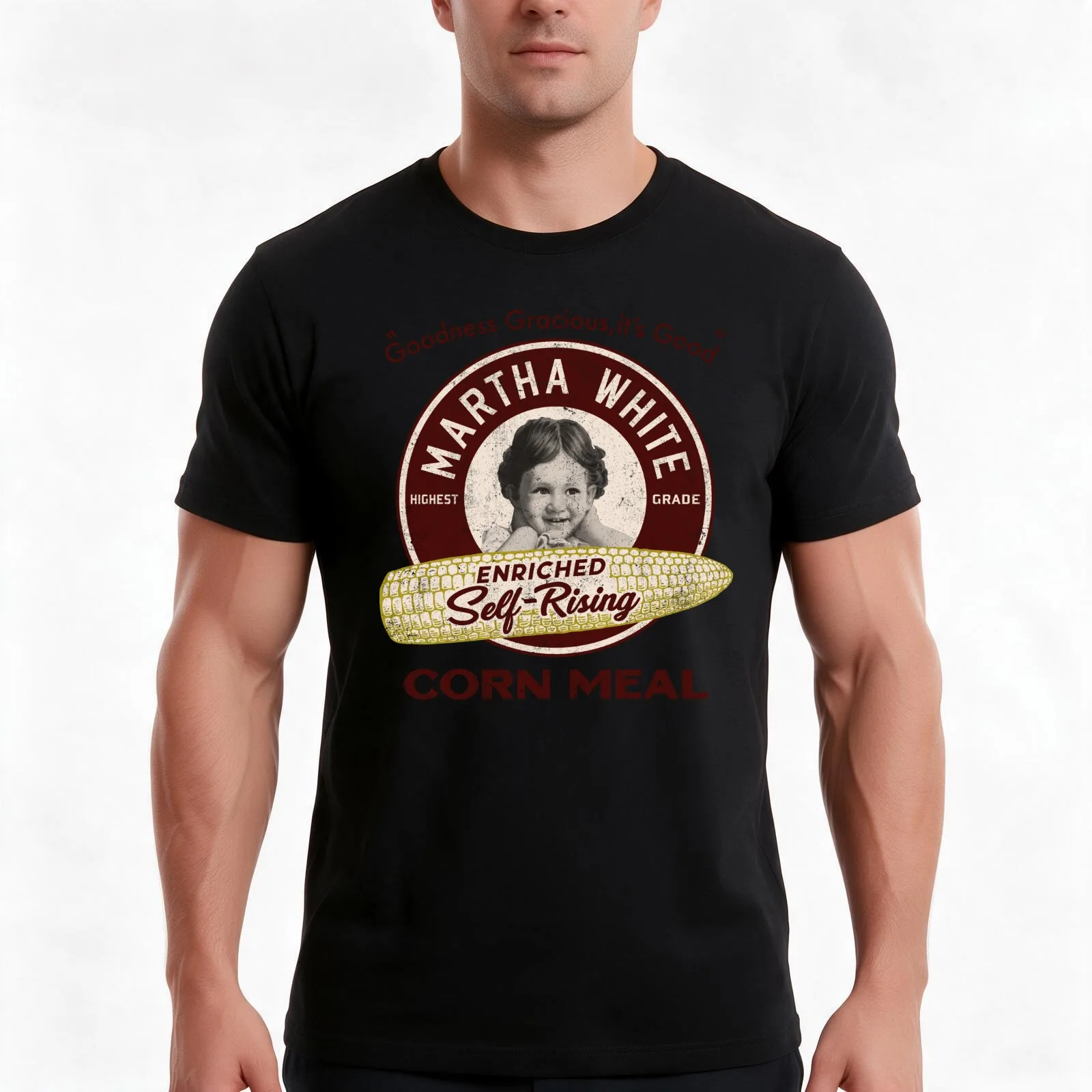 Martha White Cornmeal T-Shirt, Summer Casual Cotton Tee, Oversized Streetwear Tops, Vintage Graphic Print, Unisex Men Women