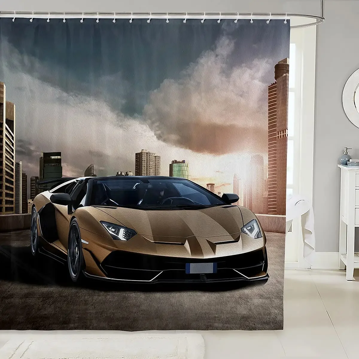 Race Car Shower Curtain Fabric Bathroom Sports Car Shower Curtains Cool Automobile Speed Racing Car Shower Curtain Waterproof