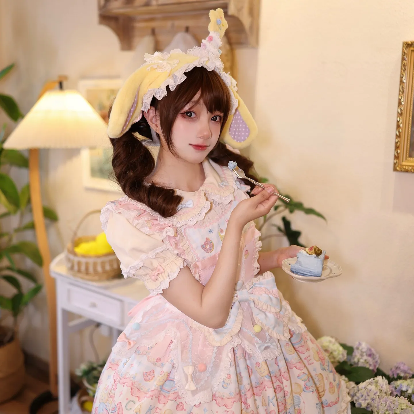 Original Handmade Star Pom-pom Pointed Top Hat Lop-eared Rabbit Headband Beast Ear Lolita Plush Kc