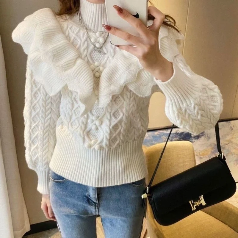 

Casual Women's Knitted Turtleneck Sweater Oversize Long Sleeve Loose Pullover Tops Ladies Autumn Warm Solid Female Sweaters G246