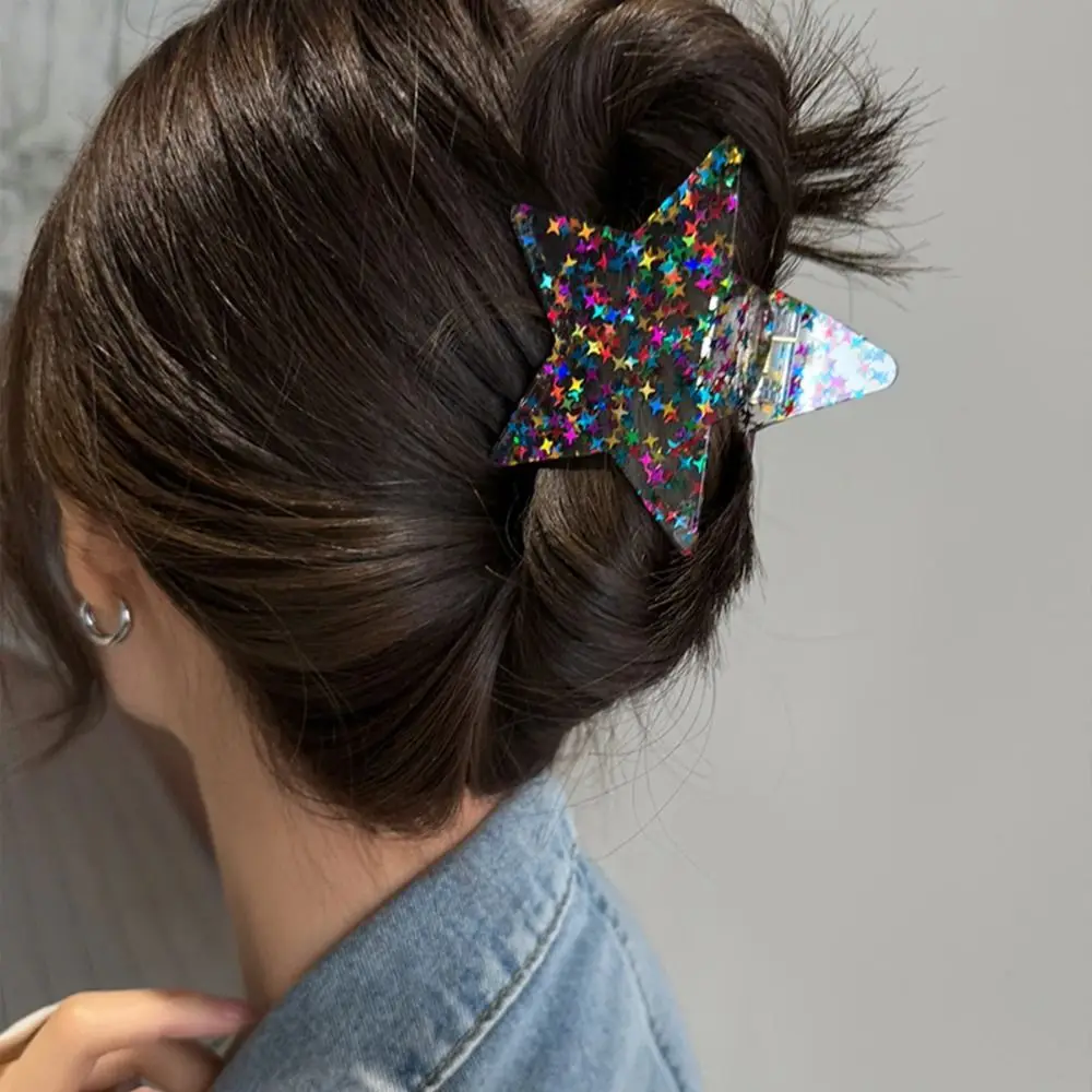 

2024 Pink Pentagonal Hair Claw Clip Sequin Glitter Star Spicy Girl Hair Clip Geometric Elegant Headwear Styling Tool