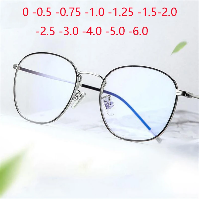 

Metal Anti-blue Light Computer Glasses Women Men 1.56 Aspherical Myopia Lens Prescription Eyeglasses 0 -0.5 -0.75 -1.0 To -6.0