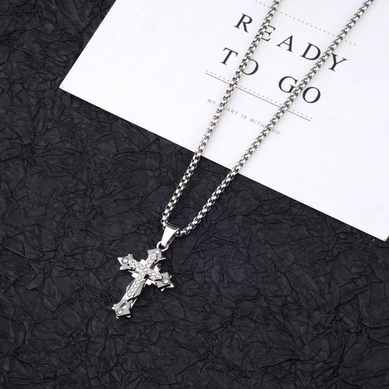 High Quality Cross Titanium Steel Non Fading Necklace,Domineering and Trendy Men's hip-hop Pendant Chain,New Handsome Men Women image 3