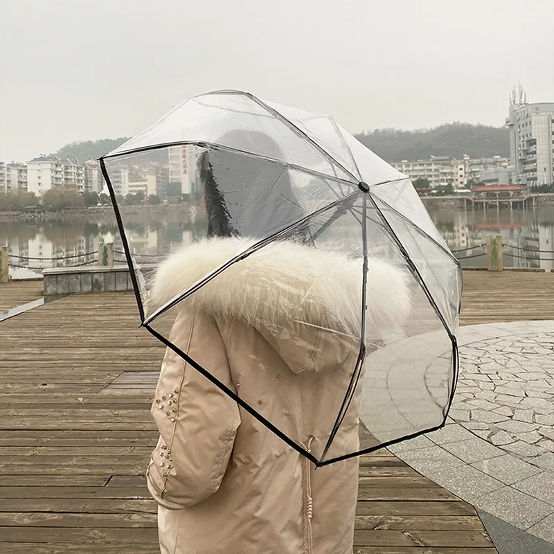 Transparent Umbrella Fully-automatic Women\'s Umbrella Portable Automatic Transparent Umbrella Rain Women