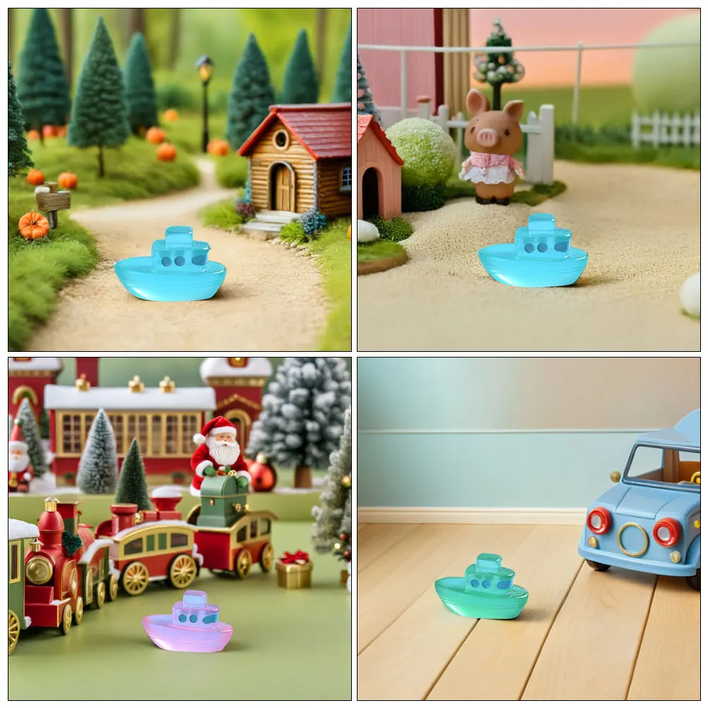 6 قطعة قارب صغير مضيئة ديكور الراتنج الحرفية للمناظر الطبيعية الصغيرة ريفي نمط سطح المكتب حديقة الديكور مجموعة الراتنج قارب صغير