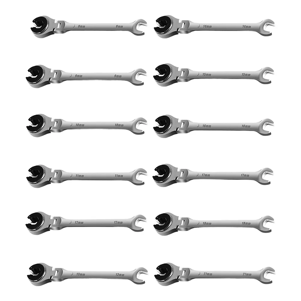 8-27mm Flexible Head Ratcheting Combination Wrench Metric Gear- Wrench Tubing Ratchet Open End Spanner Hand Tool Oil Pipe Wrench