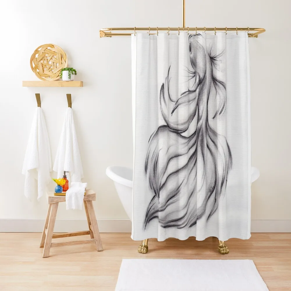

Belladonna - Charcoal pencil drawing of a Betta Fighting Fish Shower Curtain Cover Waterproof Bathroom Shower Curtain
