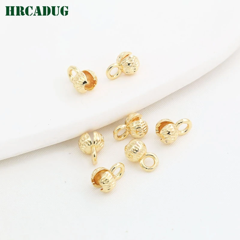 

14K/18K Gold Plated Thread Cord Wire Bead Cover Clasp Stripe Crimp Caps For DIY Jewelry Making Accessories End Beads Connectors