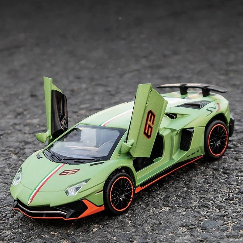 1:32 Lamborghini Aventador SVJ LP780-4 Super Sports Car Alloy Metal Diecast Model Car Sound & Light Collect Hobby Ornaments Gift