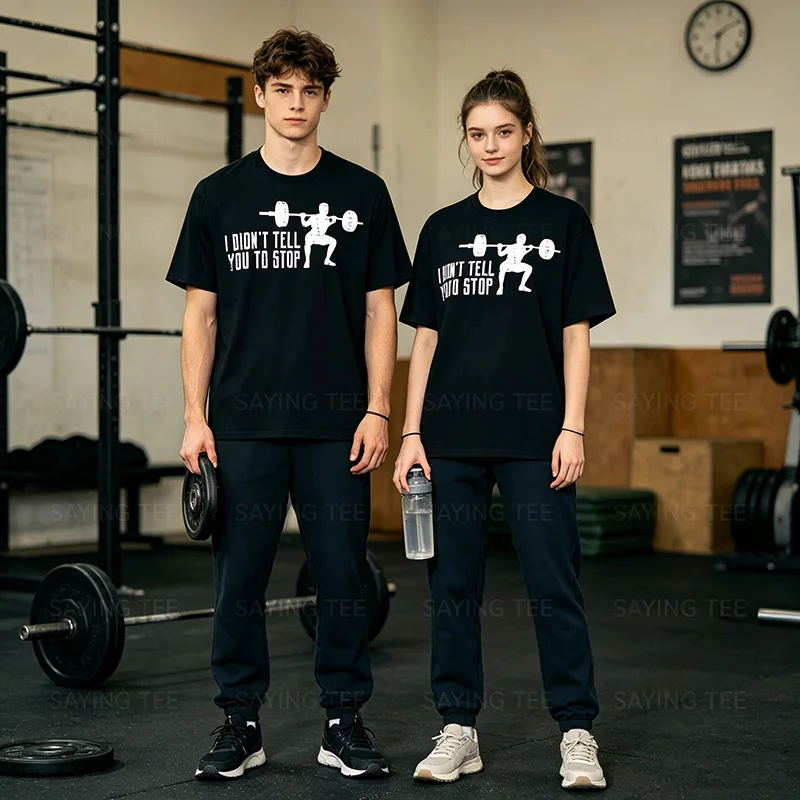 Workout-T-Shirt: Ich habe dir nicht gesagt, das Training zu beenden – Gym Trainer Coach T-Shirt für Herren und Damen, Y2K Persönlichkeits-Trainer-Grafik-Spruch-T-Shirt, Humor-Baumwoll-Top – Detail 5
