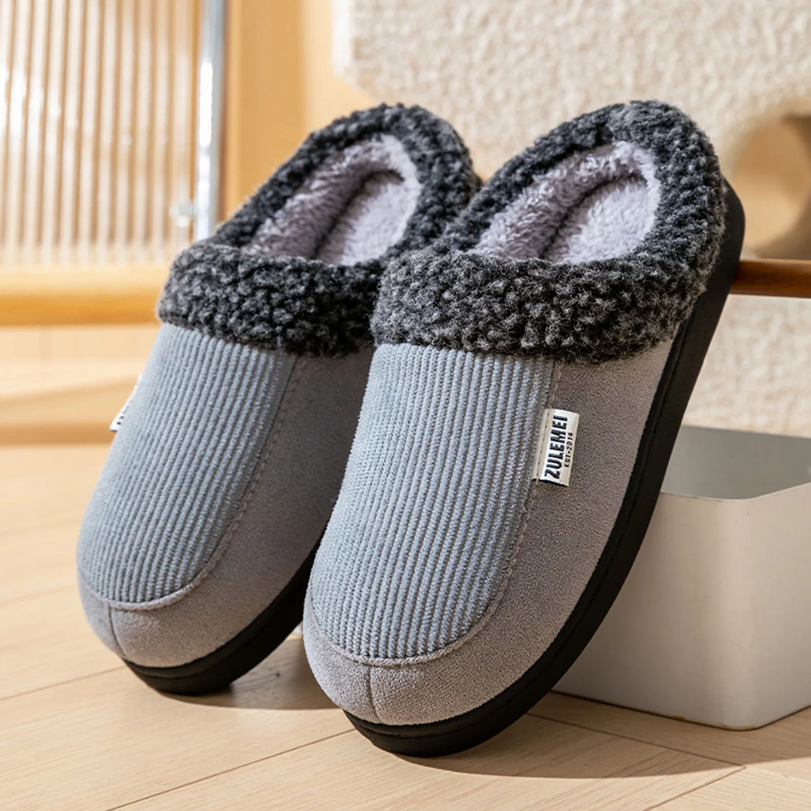 Large Size Women Cotton Soft Shoes Winter Casual Warm Plush Men Special Indoor Thicken Slippers Non-Slip Stripe Slide Slippers