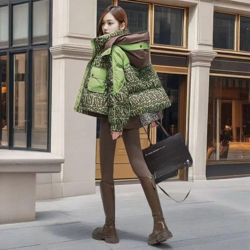 

Printed Stylish Down Cotton-padded Jacket for Women Short New Style Fashionable Design for Petite People Thickened Bread Coat