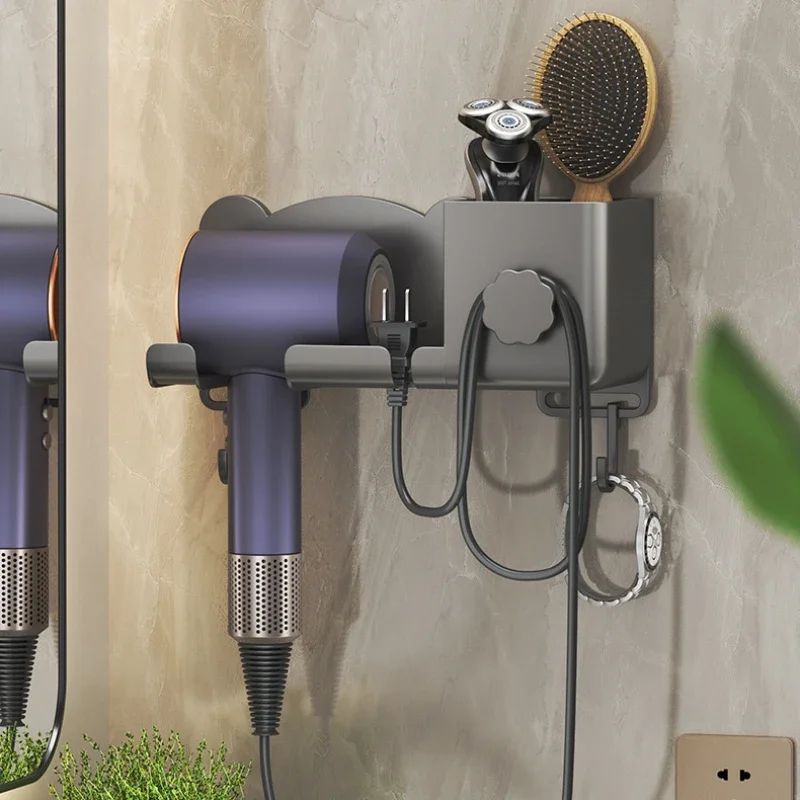 Cute Bear Hair Dryer Shelf Multi-functional Bathroom Punch-free Hair Dryer Holder ABS Wall-mounted Bathroom Storage Rack