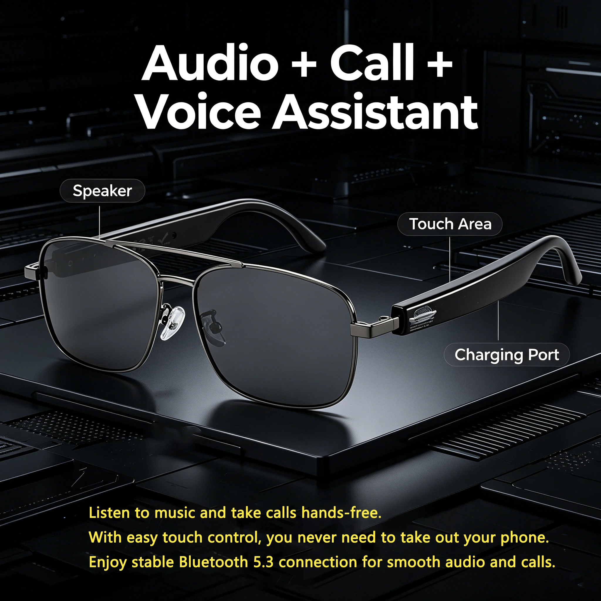 Smart Bluetooth Sunglasses Polarized UV400 Touch Control Wireless Audio Call Glasses for Men Women