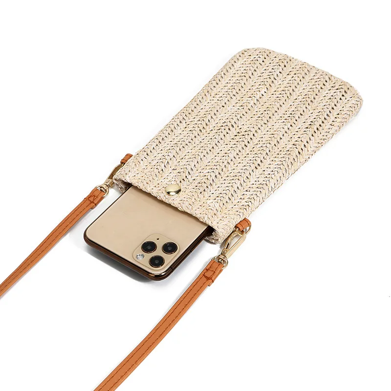 Wallet Women Diagonal Straw Woven Mobile Phone Clutch Bag Ladies Purse Summer Beach Travel Female Mini Purse Card Holder