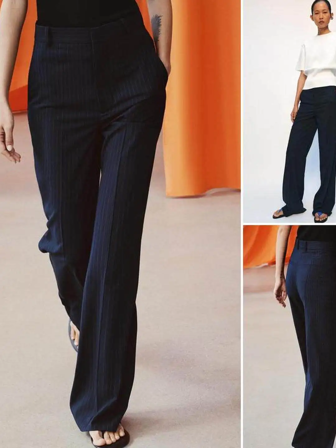 High Waist Straight Leg Pants Fashionable Slim Stripe Commute Casual Trousers for Women Summer 2026 Polyester Fiber