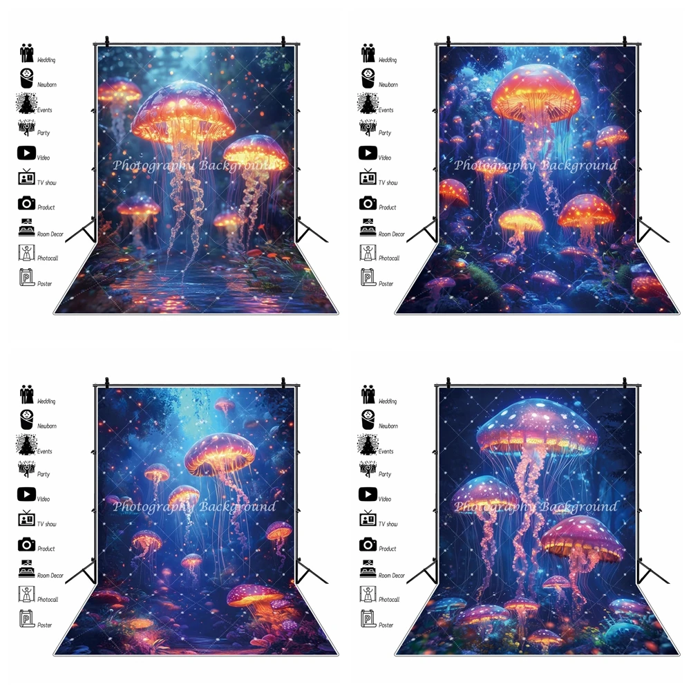 

Jellyfish Backdrop Marine Life Under The Night Stars Wall Colorful Ocean Animal Photography Background Ocean Theme Party Decor