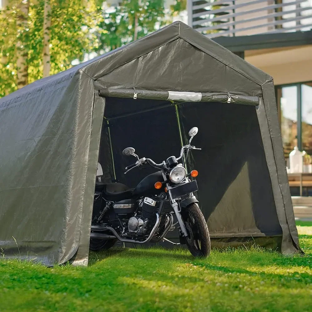 Modern 7x12 Ft Carport Garage With 2 Roll Up Doors & Vents, Heavy Duty Metal Frame, Anti-UV Snow Resistant Waterproof, Garage