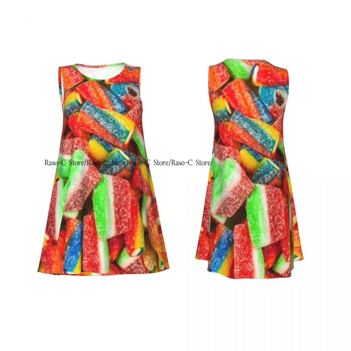 ชุดสตรี Gummy Candies ขนมพื้นหลังฤดูร้อน Casual T เสื้อชายหาด COVER UP Tank Dress