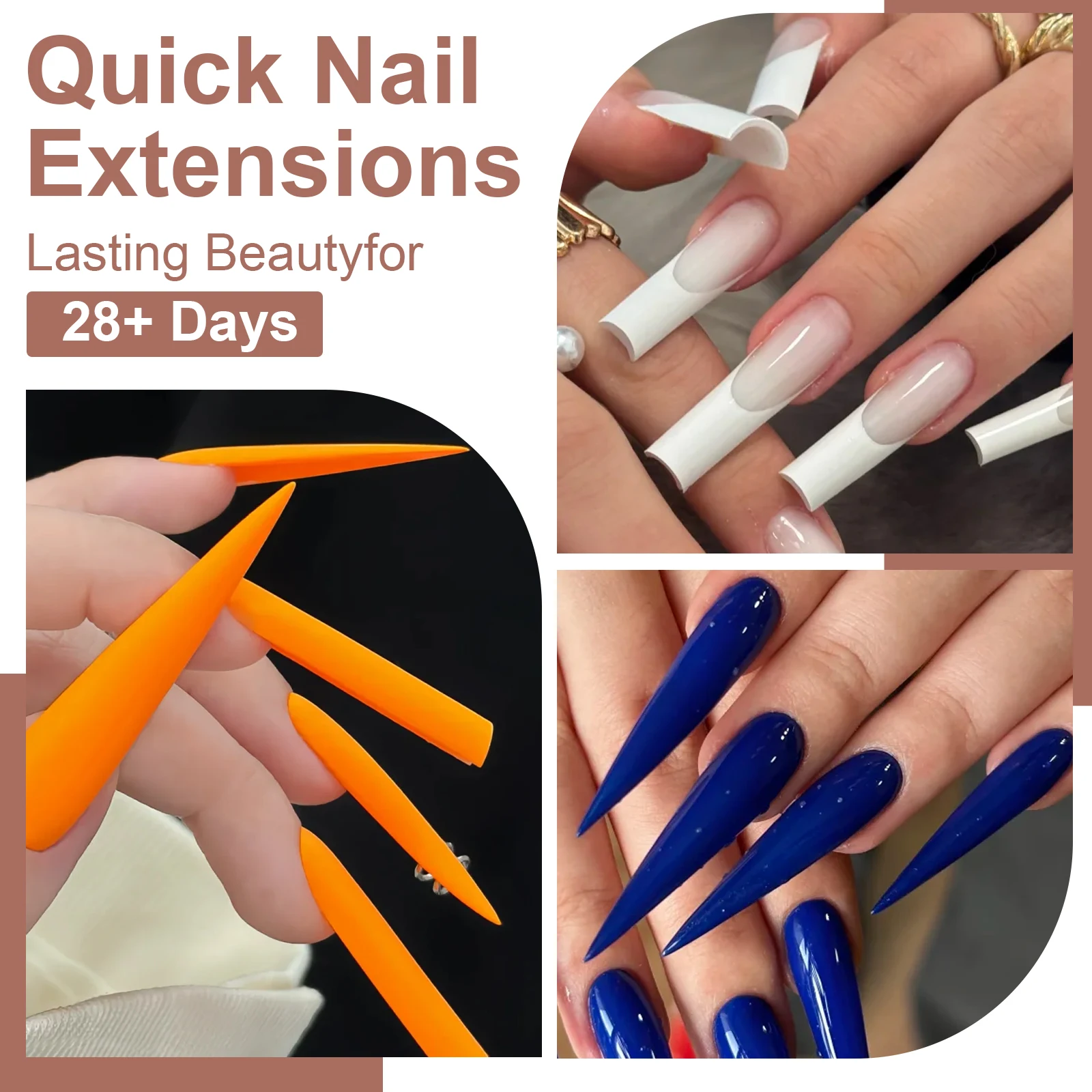 240PcsExtra Long Clear Soft Gel Nail Tips Fake Nail Extensions No File Needed Traceless Foldable Soak Off Nail Tip Box for Salon