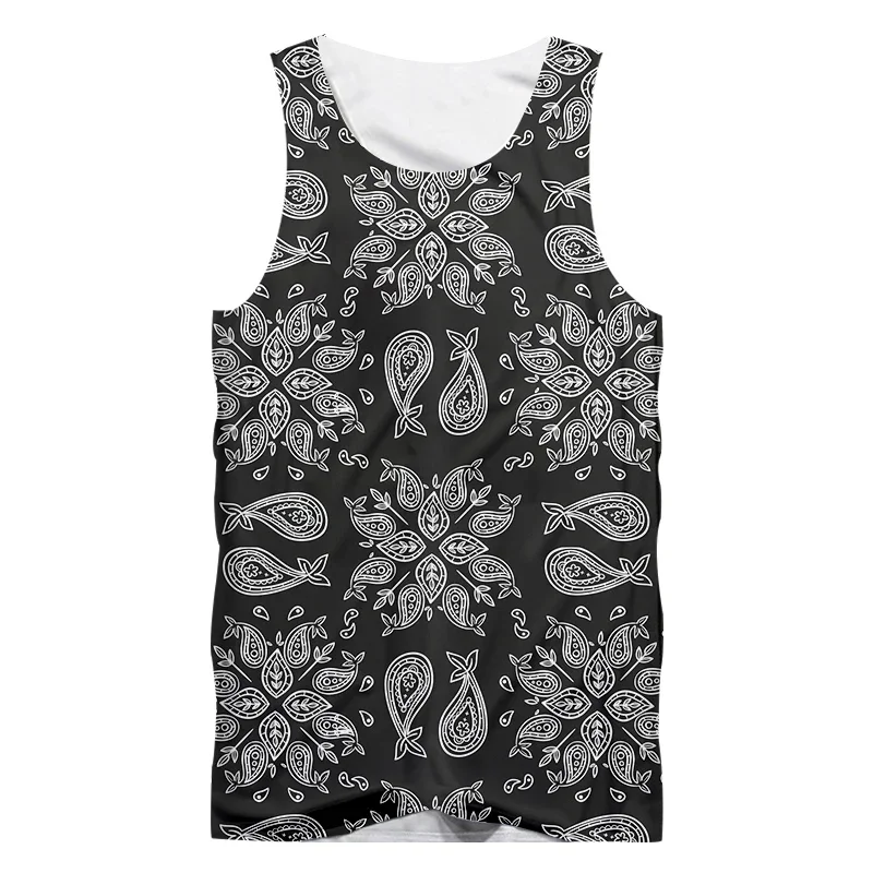 Men's 3D tank top black paisley bandana pattern print casual plus size sweatshirt Men's Fitness sleeveless shirt dropshipping