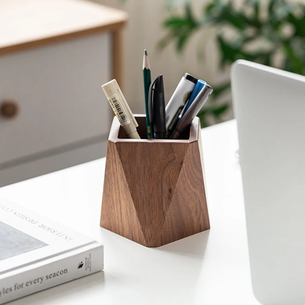 Pen Holder Office Container Stationery Storage Wooden Solid Walnut Tabletop Stationery Finishing Storage Office Pencil Stand