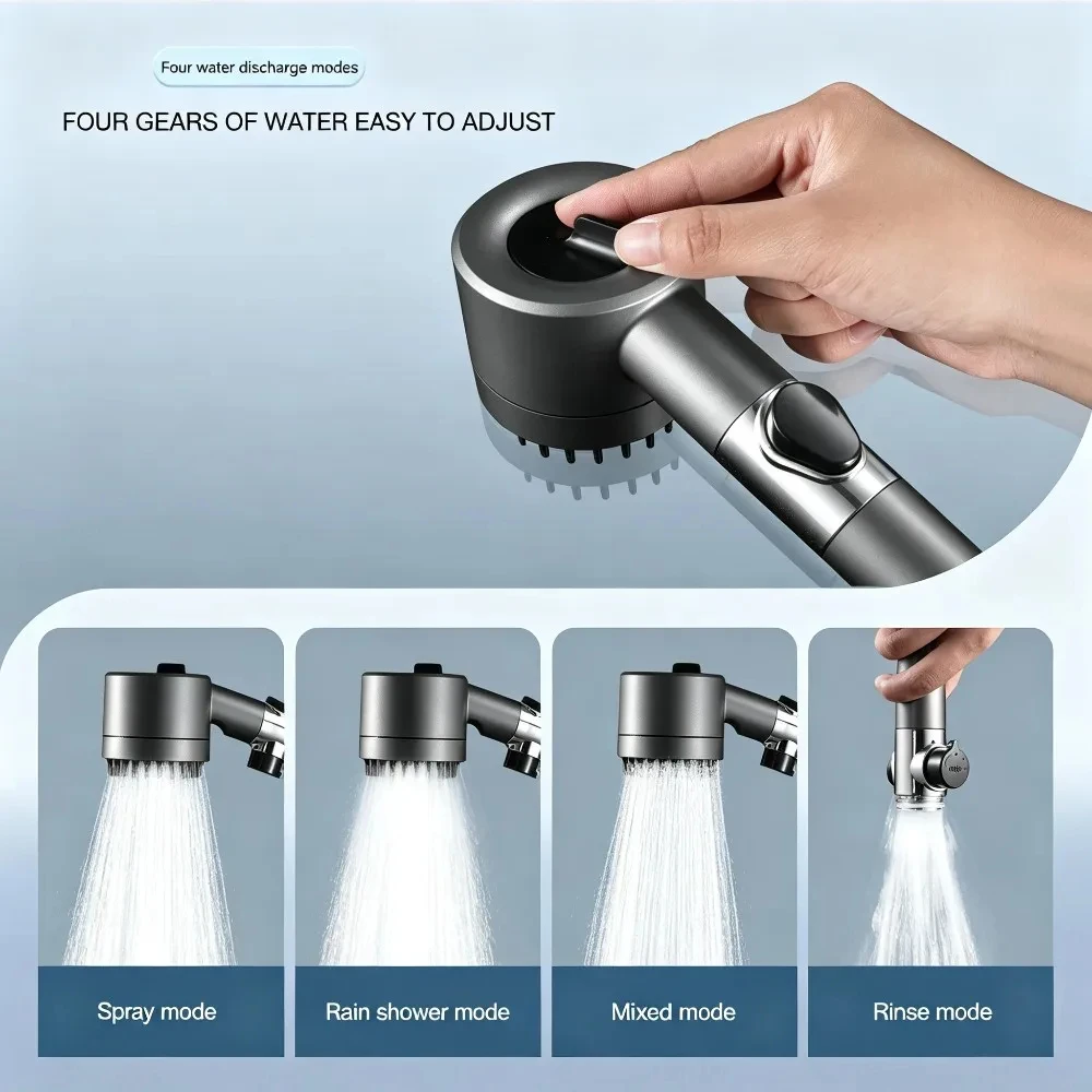 1 Pc Adjustable 3-Mode High Pressurized Filter Shower Head with Massage Brush Rain Faucet - Bathroom Spray Accessory