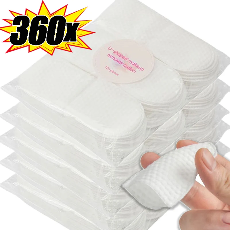 120/360Pcs U-shaped Makeup Removal Cotton Pads Disposable Removal Cleansing Soft 80G Pearl Embossing Cotton Pads Skin Care Tools