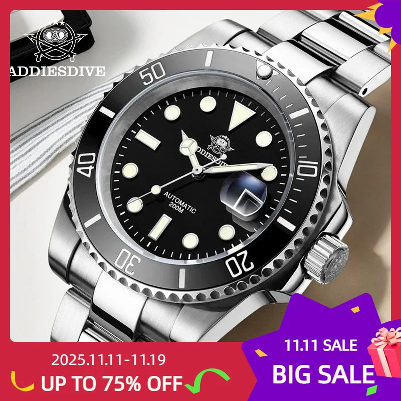 

ADDIESDIVE Luxury Men Automatic Watch 8215 Movement Sapphire Glass Diving Watches AD2503 200M Waterproof Mechanical reloj hombre