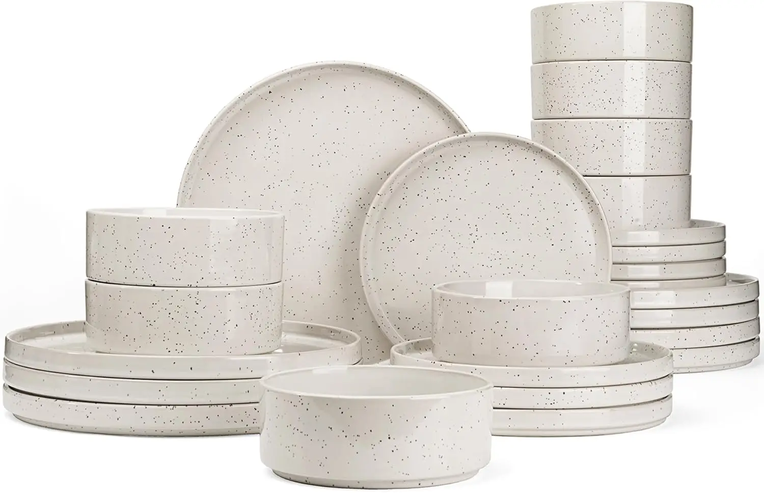 

Nebula Plates and Bowls Set, 24 Pieces Dinnerware Sets, Dishes Set for 8, Creamy White with Colorful Speckles
