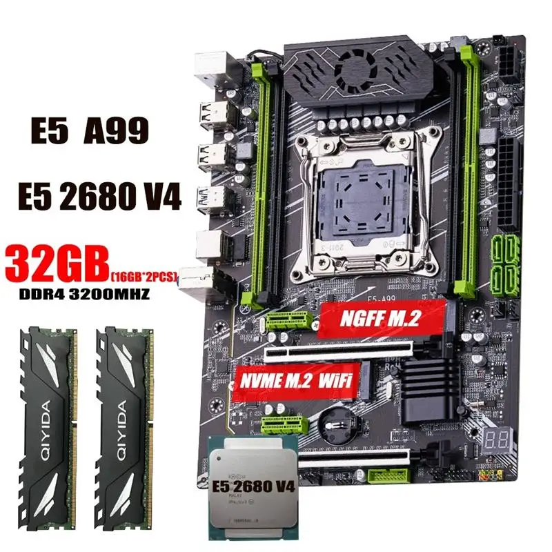 Top X99 motherboard set kit LGA2011-3 xeon E5 2680 V4 2*16GB=32GB 3200MHz 4 channels DDR4 SATA 3.0 nvme M.2 ATX