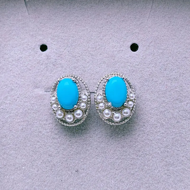 

Vintage Design Manmade Turquoise Earrings 5mm*7mm Manmade Turquoise Stud Earrings Blue Stone Jewelry Gift for Women