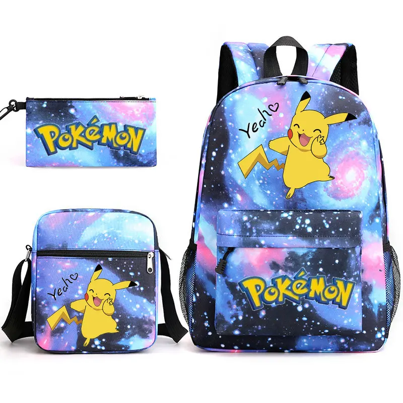 POKEMON Pikachu Cartoon Backpack 3 Pcs/set With Pencil Case Crossbody Bags Kids School Bags Boys Girls Teens Bagpacks