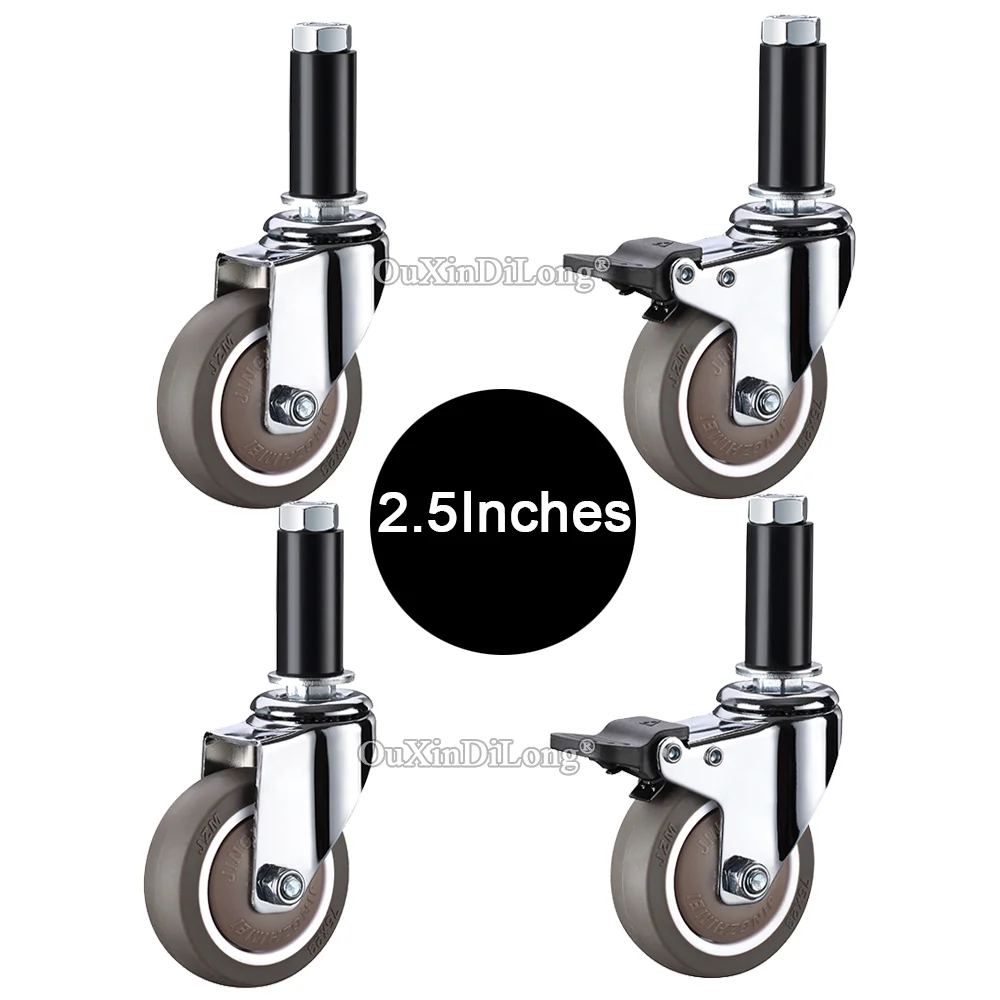 

4PCS 2.5'' Heavy Universal Wheels Expansion Tube Caster Rubber Silent Furniture Casters Industrial Equipments Castors Load 150KG