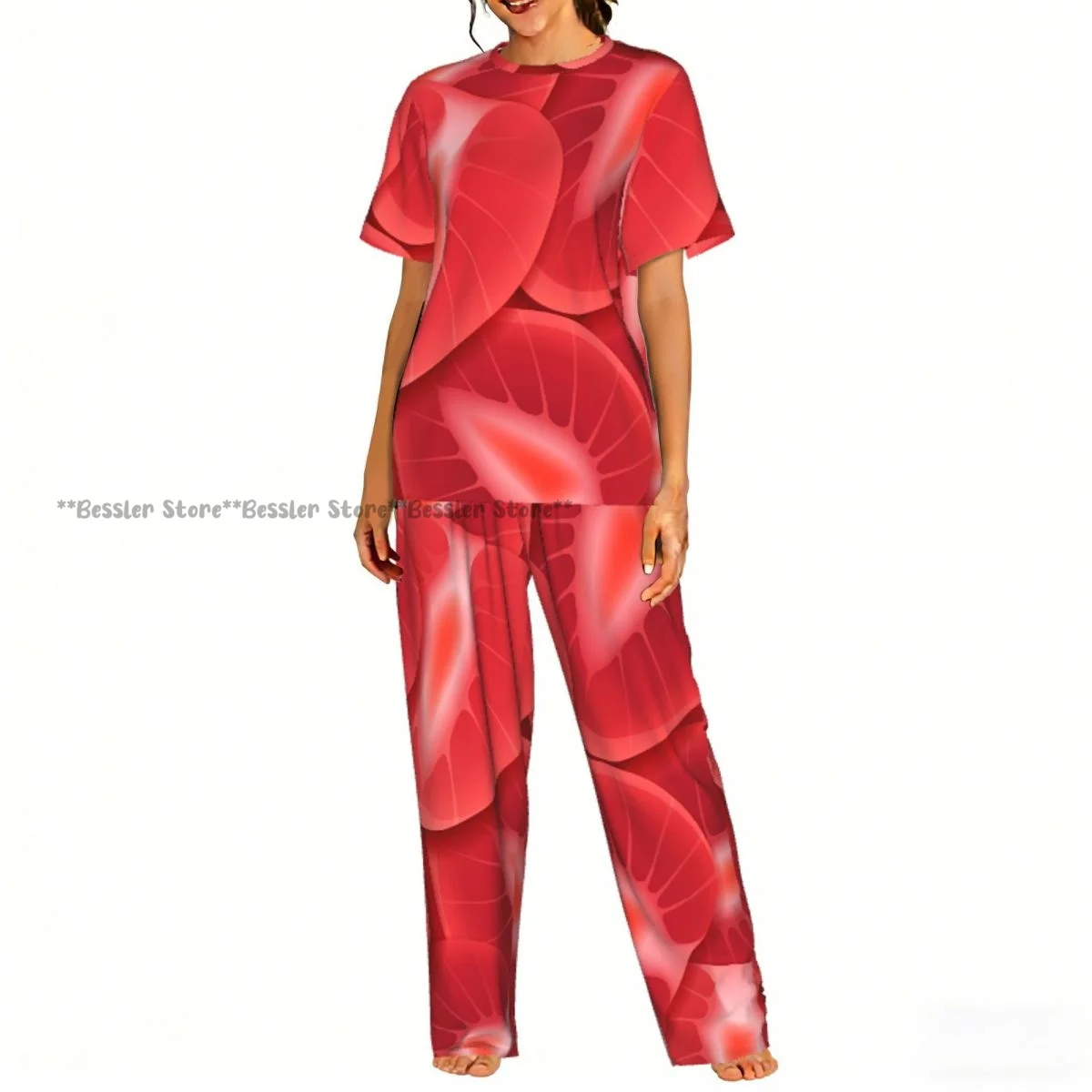 

Women's Textures Strawberry Slices short sleeve trousers casual pajamas set