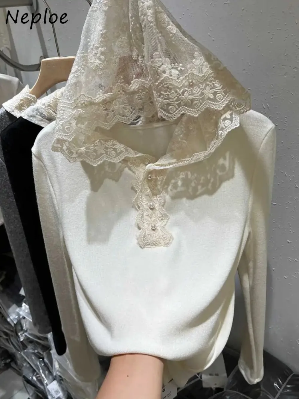 

Neploe кружевной тонкий лоскутный простой Pull Femme Korea толстовка с длинными рукавами универсальный милый джемпер в западном стиле, уменьшение возраста, свежий вязаный джемпер