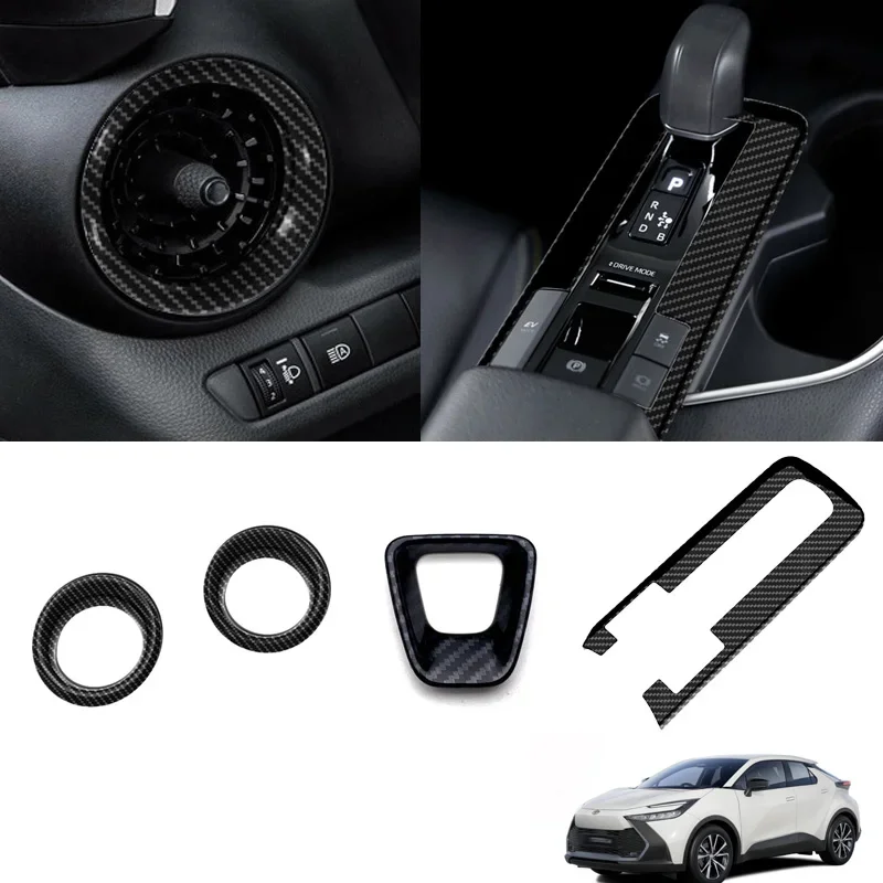 

Для Toyota CHR C-HR 2024 2025 ABS черный, центральная консоль, наклейка на руль, рамка переменного тока, крышка панели переключения передач, аксессуары