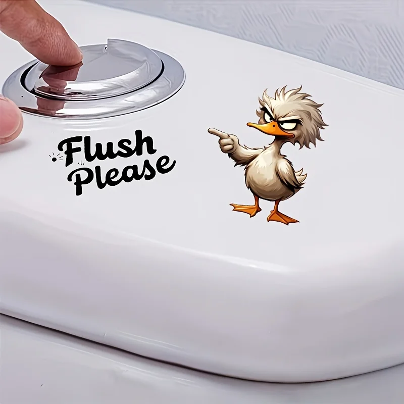 Cartoon Fierce 'Please Flush' Duck Toilet Sticker Funny Expression Home Bathroom Decor Vinyl Decal B09
