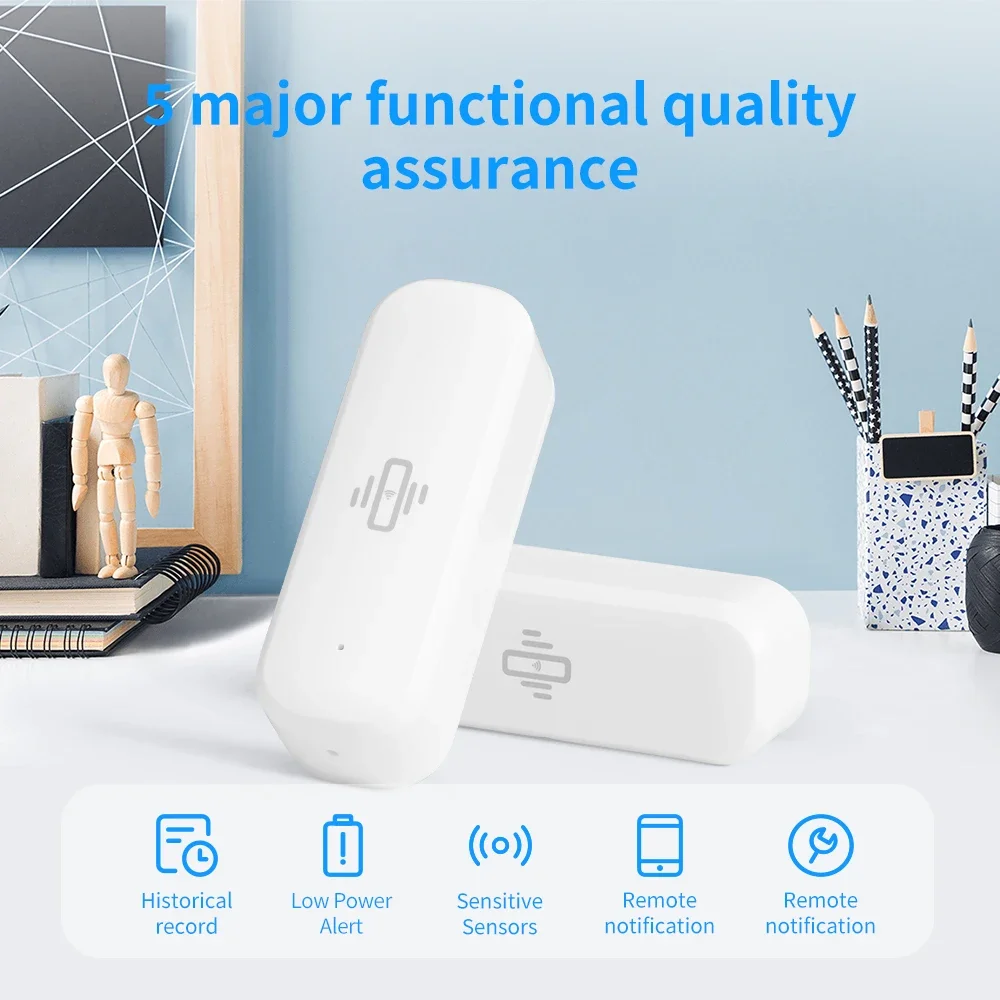 Smart Vibration Sensor, Tuya WiFi/Zigbee Motion & Drop Detection Alarm, App Push Alert Home Security Sensor for Doors, Windows