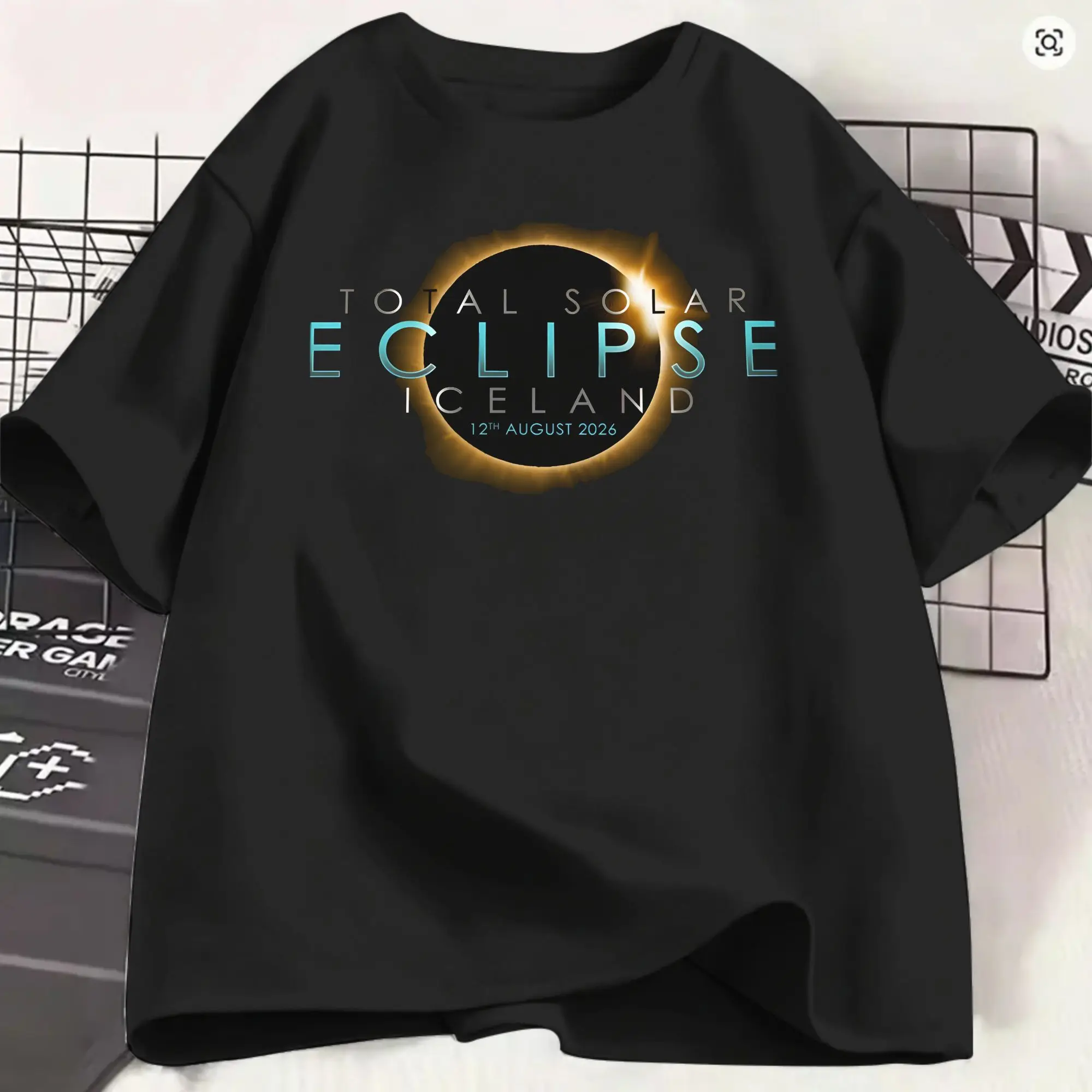 Casual T-Shirt Summer Iceland Total Solar Eclipse August 2026 Fashion T Shirts  100% Cotton Tshirt Awesome Short Sleeve Tees