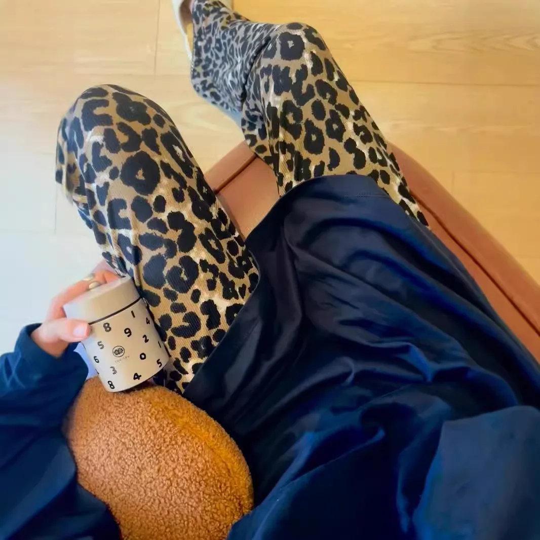 Stylish Low-rise Thin Trousers Lace Pendant Leopard Print Straight Casual Wide-leg Trousers 2025