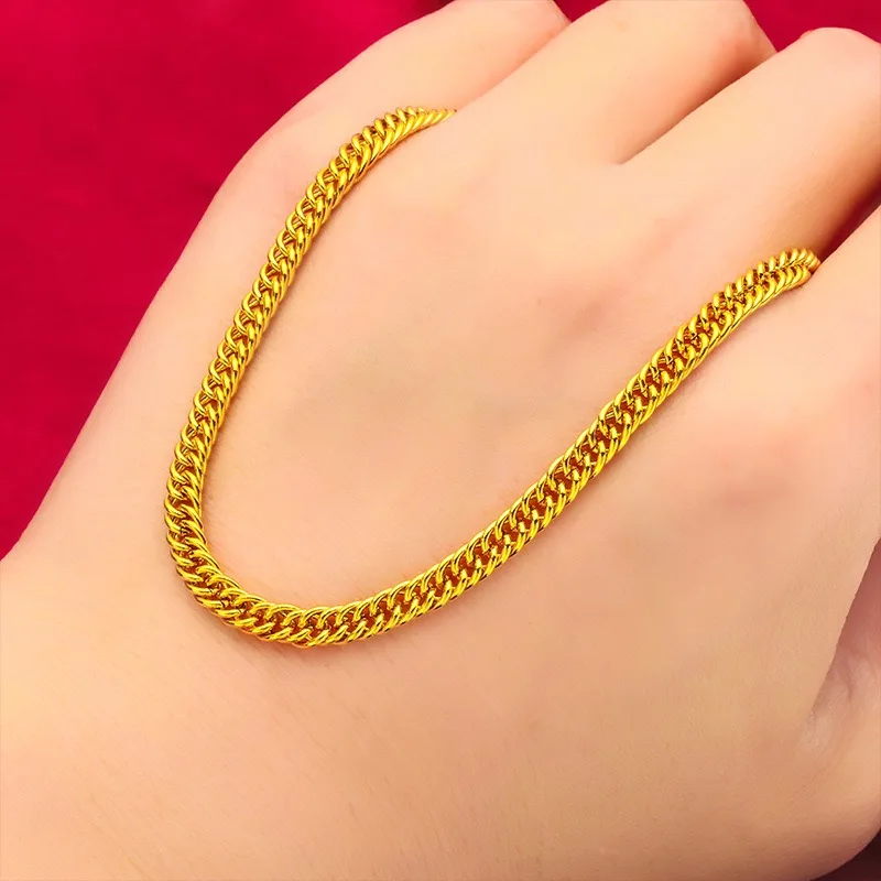 Luxurious 9999 24K genuine gold women's flat chain gold necklace, simple and elegant women's exclusive gold jewelry necklace, view 5