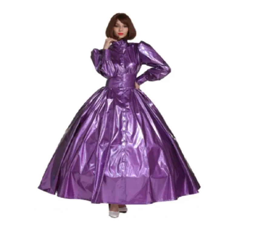 Girly French Goth Punk Purple PVC Prom Dress Dress Uniform Crossdress Cosplay Costume Adult Women\'s Fantasy Carnival
