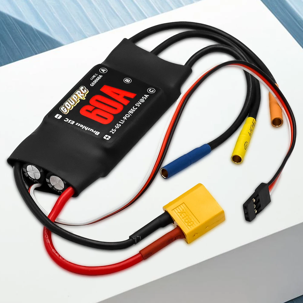 

60A Electronic Speed Controller 2-6S Brushless RC ESC with 5V/7A BEC & XT60 Plugs for Drone RC Helicopter Airplane