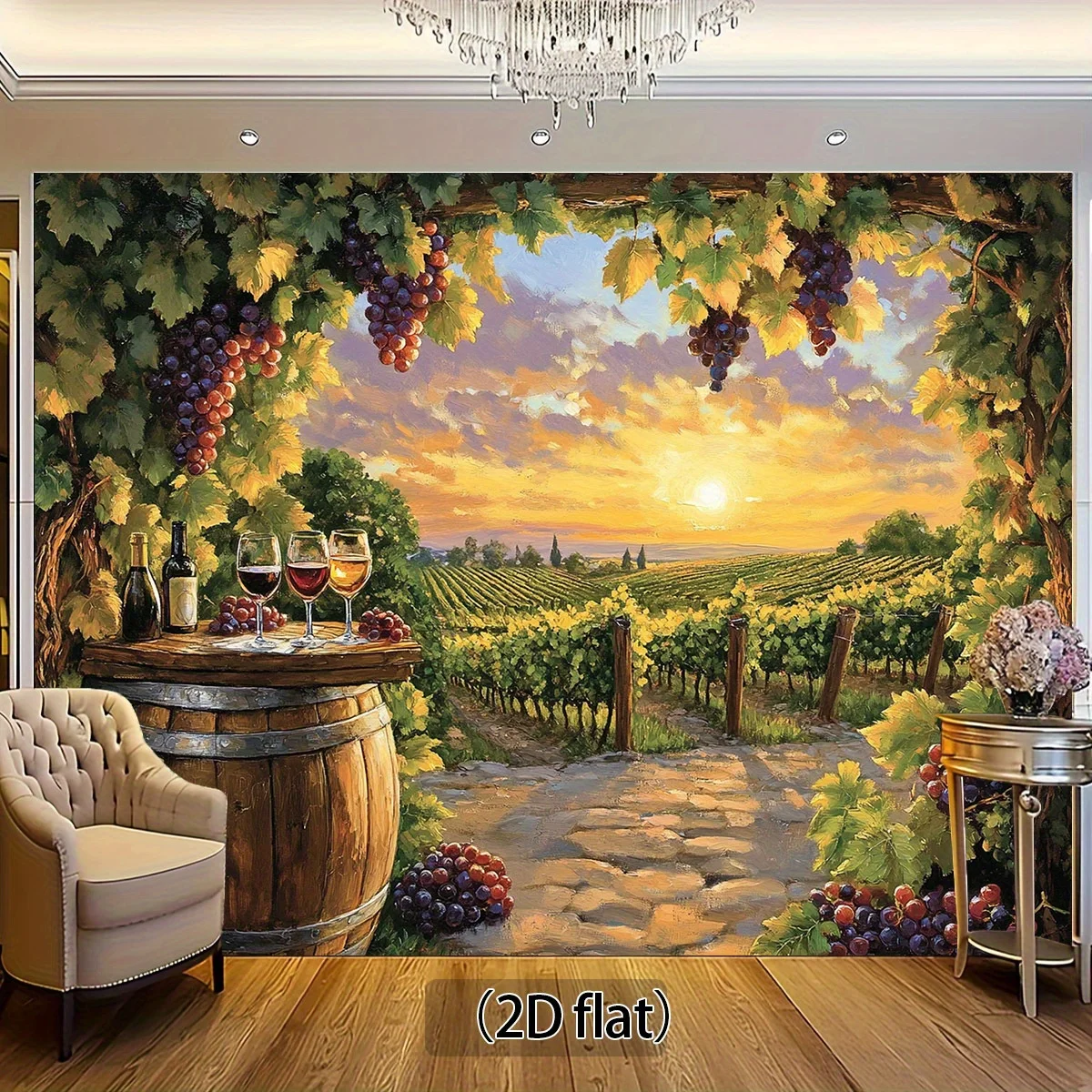 Rustic Vineyard Tapestry Wall Hanging Artwork Mediterranean Wine Grape Harvest Farmhouse Decor Sunset Scene Vintage