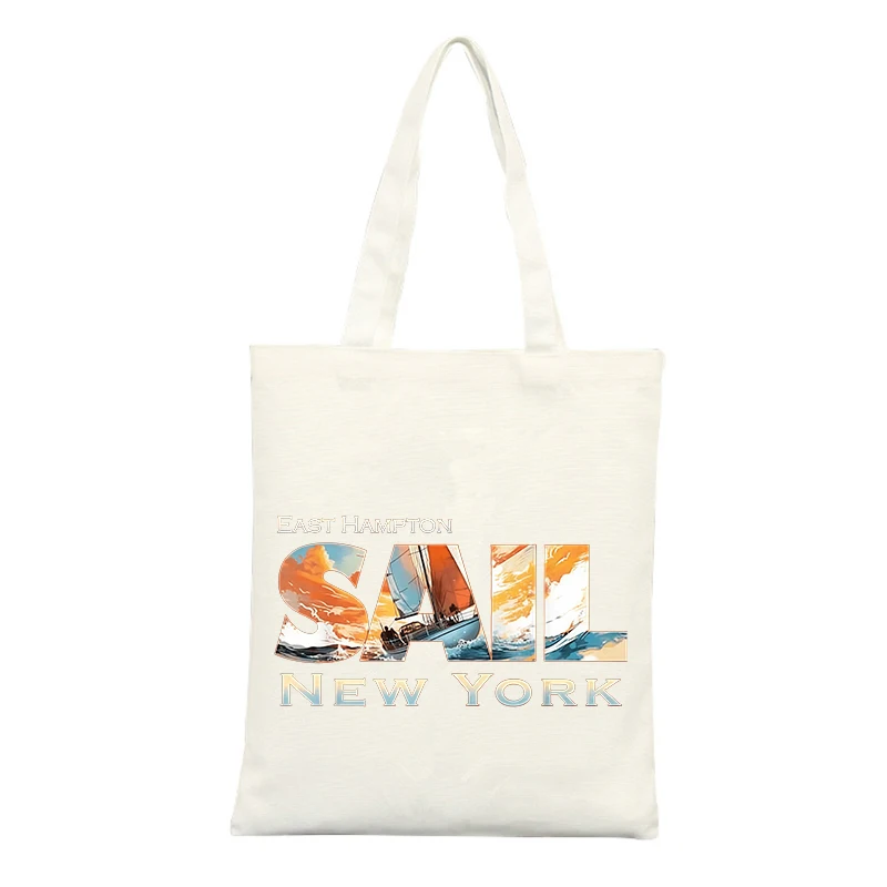 Sailboat and Sunset Graphic Canvas Tote Bag, Vintage Style for Summer Outings and Casual Shopping