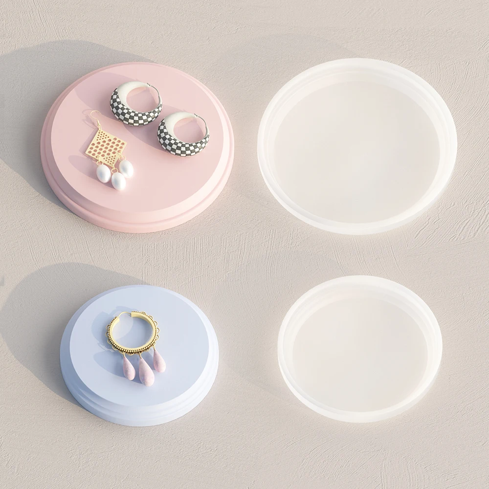 SZ085 Round Jewelry Display Tray Silicone Mold DIY Plate Coaster Candle Base Plaster Cement Decorative Resin Molds