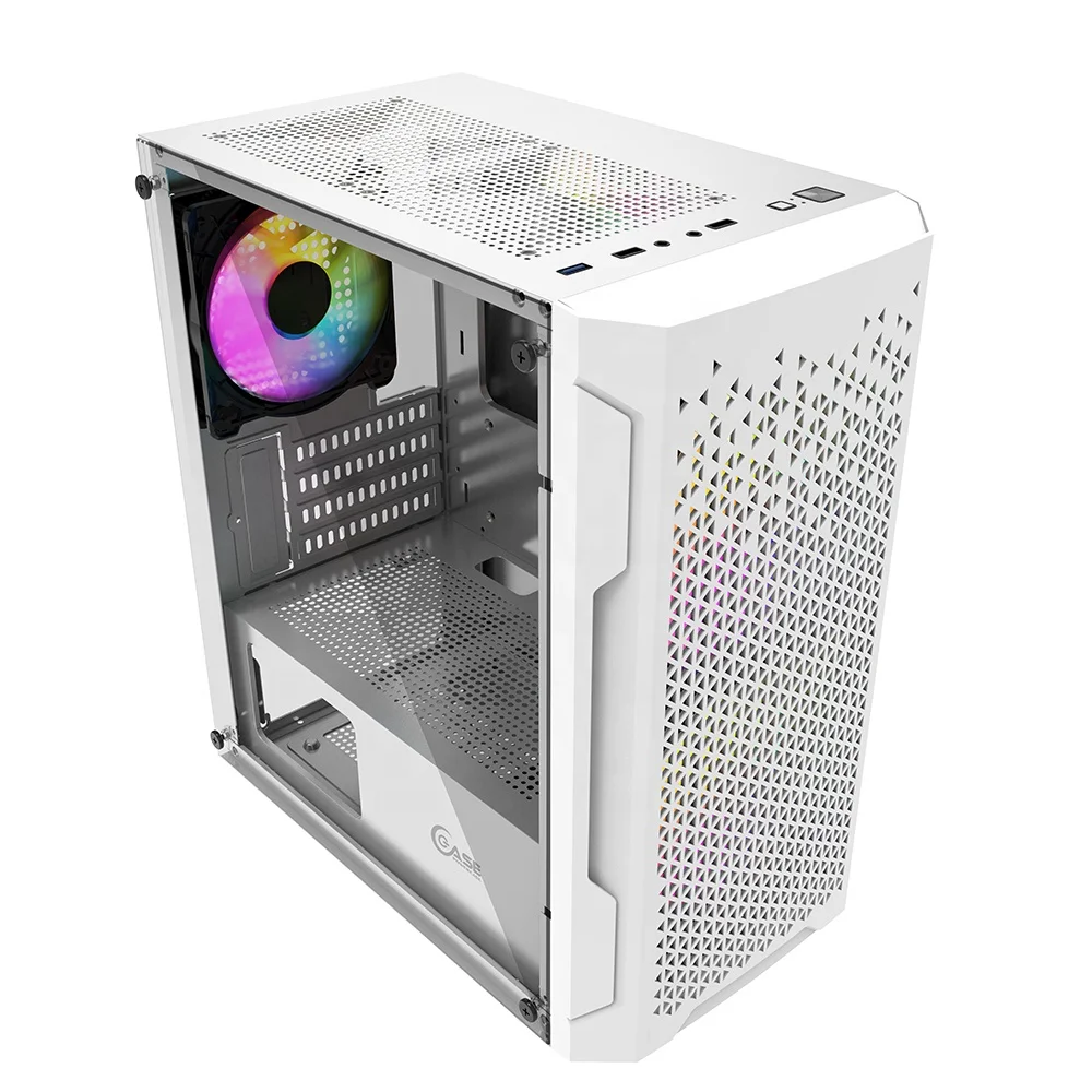 Best Airflow White Black Gaming PC Case RGB Medium Tower Case with 500w 600w Power Supply